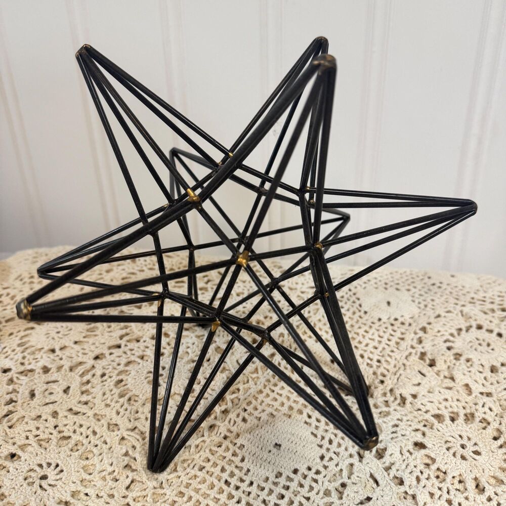 Black Metal Moravian Star Sculpture, Geometric Shelf Accent